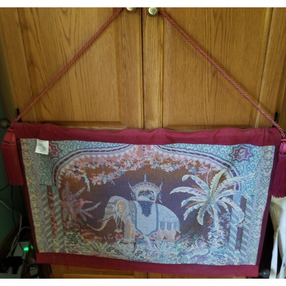Vintage Thai Burmese Kalaga tapestry embroidered Tassel Elephant Wall Hanging - Picture 5 of 12